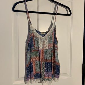 Colorful patterned tank with lace